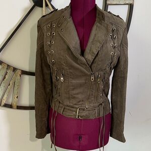 Brown Zip up Jacket with Lace-Up Accents